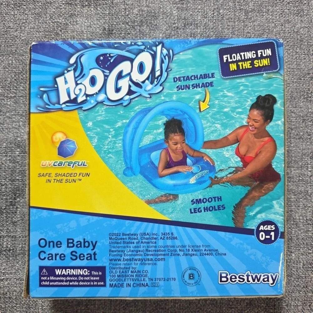 H2O Go! Baby Care Seat 50+ UPF UV Protective Covered Blue Detachable Sunshade
